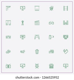 icon set about cinema with keywords popcorn, clapperboard and cinema trophy