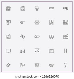 icon set about cinema with keywords television, video camera with display and curtains
