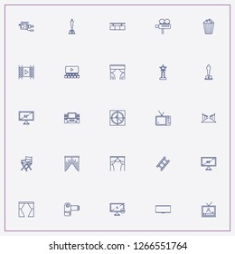 icon set about cinema with keywords video camera, cinema trophy and popcorn