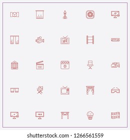 icon set about cinema with keywords television volume, popcorn and curtains