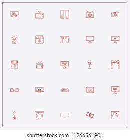icon set about cinema with keywords curtains, cinema trophy and cinema hall