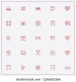 icon set about cinema with keywords cinema hall, video camera and video cassette