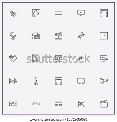 icon set about cinema with keywords cinema trophy, clapperboard and cinema ticket