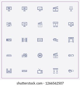 icon set about cinema with  video camera with display, video cassette player and tickets