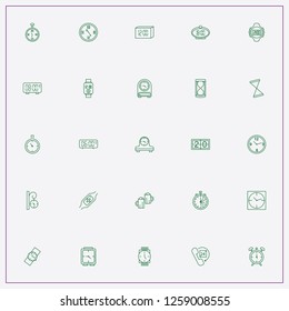 icon set about clock with keywords electronic table watch, pocket watch and alarm clock