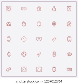 icon set about clock with keywords wall watch, building with clock and watch