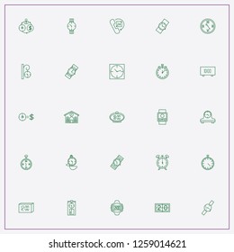icon set about clock with keywords wall watch, alarm clock and score board