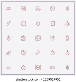 icon set about clock with keywords stopwatch, alarm clock and table electronic watch