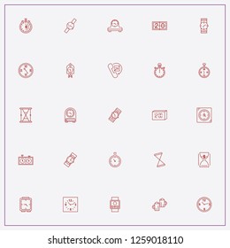 icon set about clock with keywords score board, wall watch and retro table watch