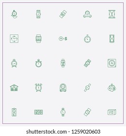 icon set about clock with keywords electronic watch, retro table watch and score board