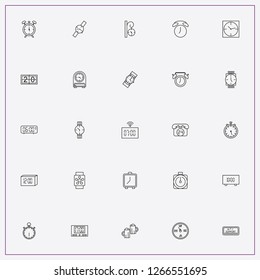 icon set about clock with keywords score board, wall watch and twenty four hour support