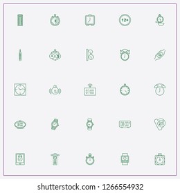 icon set about clock with keywords electronic table watch, alarm and hours call