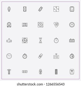 icon set about clock with keywords electronic table watch, sand watch and alarm