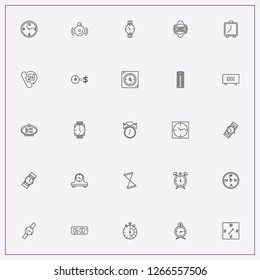icon set about clock with keywords alarm clock, sand watch and hours call
