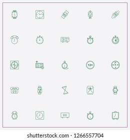 icon set about clock with keywords wall watch, stopwatch and twenty four hours call