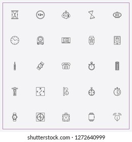 icon set about clock with keywords watch, sand watch and alarm
