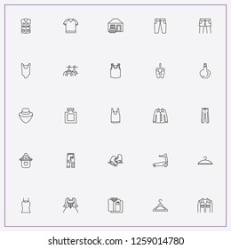 icon set about clothes with keywords jeans trouser, jacket and hanger
