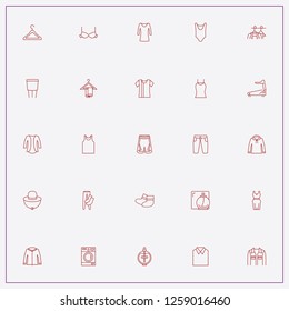 icon set about clothes with keywords hanger, brassiere and lady shirt