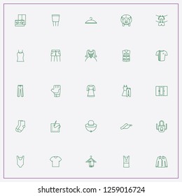 icon set about clothes with keywords apron, thrift box and dress
