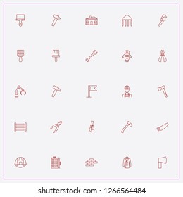 icon set about construction with   architecture, hammer and fence