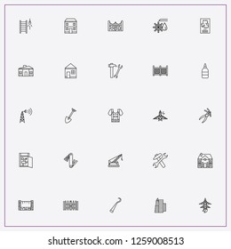 icon set about construction with keywords tools, radar tower and fence