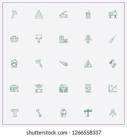 icon set about construction with keywords two side saw, tools box and voltage