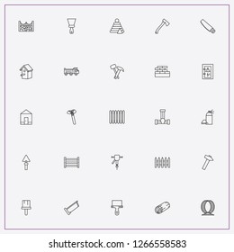 icon set about construction with keywords pyramid toy, jackhammer and saw