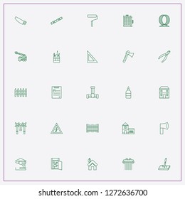 icon set about construction with keywords tools box, crane truck and fence