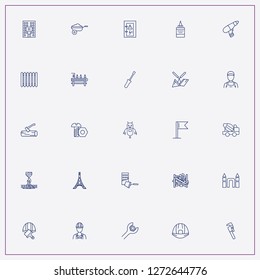 icon set about construction with keywords pipes, electrical screwdriver and timbers