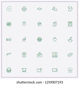 icon set about cooking with keywords apron, barbecue stand and stove