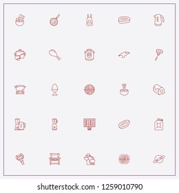 icon set about cooking with keywords sausage on barbecue, meat piece and meat on spatula