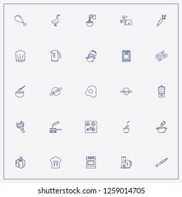 icon set about cooking with keywords pepper, meat grinder and rolling pin