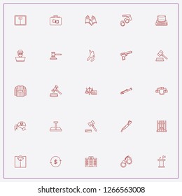 icon set about criminal with  baooka, table scales and dead body silhouette