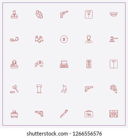 icon set about criminal with keywords dead body silhouette, witness and hammer of justice