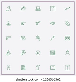 icon set about criminal with keywords jury, handcuffs with gun and gun