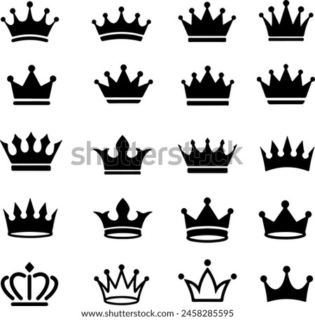Icon set about crown, king, royal, golden, royalty, jewelry, queen, princess, authority, emperor, majestic. Thin line icons, flat vector illustrations, isolated on white, transparent background