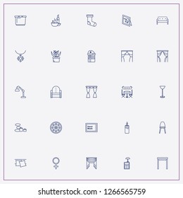 icon set about decor with   chair, lamp on bedside table and new year presents