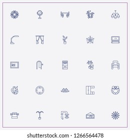 icon set about decor with   home plants, table lamp and festive garlands