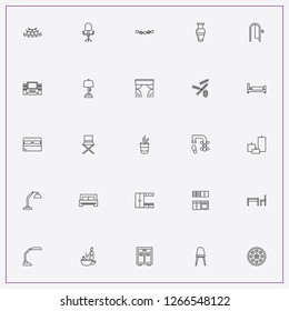 icon set about decor with keywords hallway furniture, plant in pot and table lamp