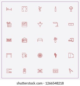 icon set about decor with keywords hallway furniture, bouquet of flowers and sofa
