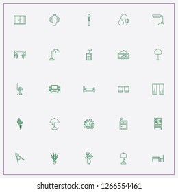 icon set about decor with keywords wall lamp, table lamp and vase with flowers