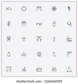 icon set about decor with keywords christmas sock, chest drawer with mirror and office chair