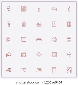 icon set about decor with keywords pillows, wall lamp and stool