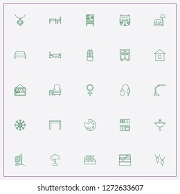 icon set about decor with keywords bricks, table lamp and kitchen furniture