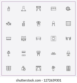 icon set about decor with keywords lamp on bedside table, curtains and office chair