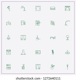 icon set about decor with keywords laundry, table photo frame and pot of plant