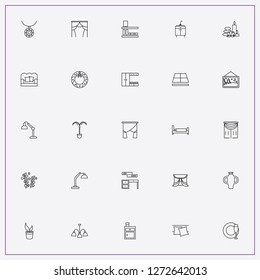 icon set about decor with keywords christmas wreath, picture on wall and hallway furniture