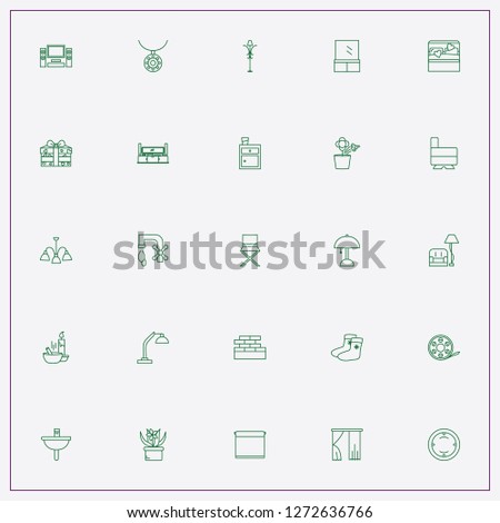 icon set about decor with keywords nightstand, arm chair and camera film roll