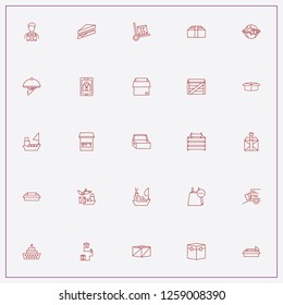 icon set about delivery with keywords electronic commerce bag, parcel trolley and mailbox