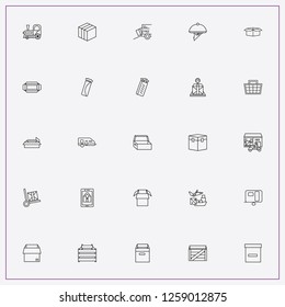 icon set about delivery with keywords internet basket, tray and parcel box